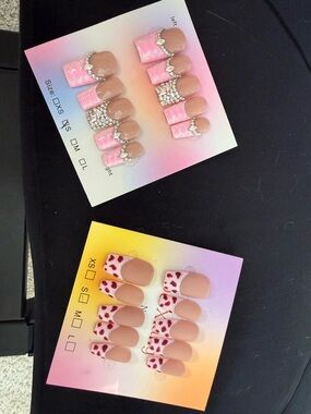 Press-On Nails Set - Pink & Nude Rhinestone and pink Designs size: Small
